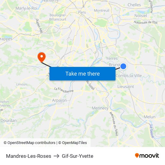 Mandres-Les-Roses to Gif-Sur-Yvette map