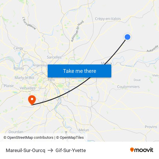 Mareuil-Sur-Ourcq to Gif-Sur-Yvette map