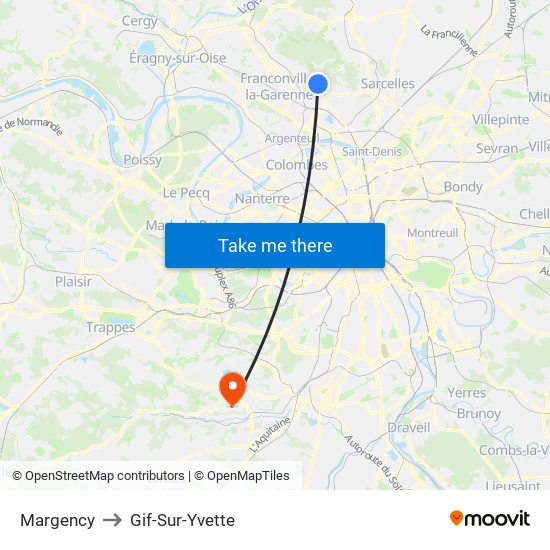 Margency to Gif-Sur-Yvette map