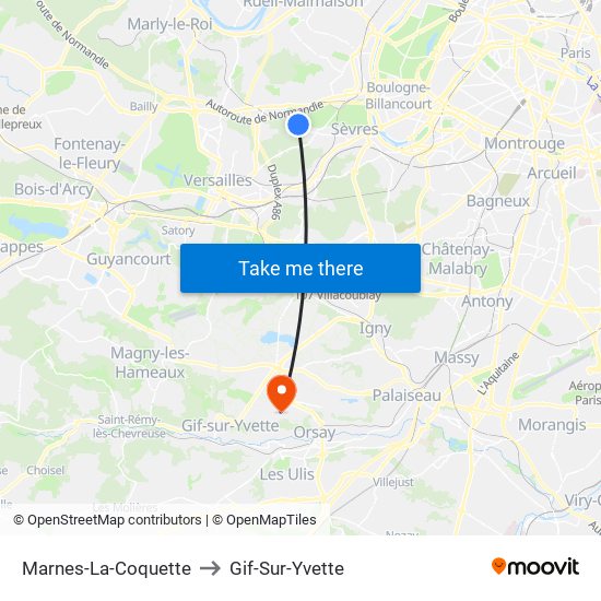 Marnes-La-Coquette to Gif-Sur-Yvette map