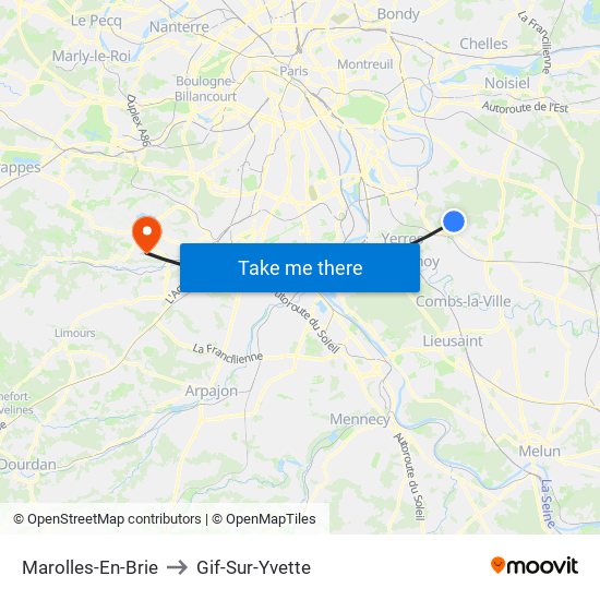 Marolles-En-Brie to Gif-Sur-Yvette map