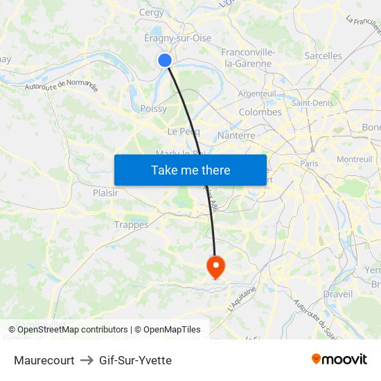 Maurecourt to Gif-Sur-Yvette map