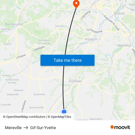Mereville to Gif-Sur-Yvette map