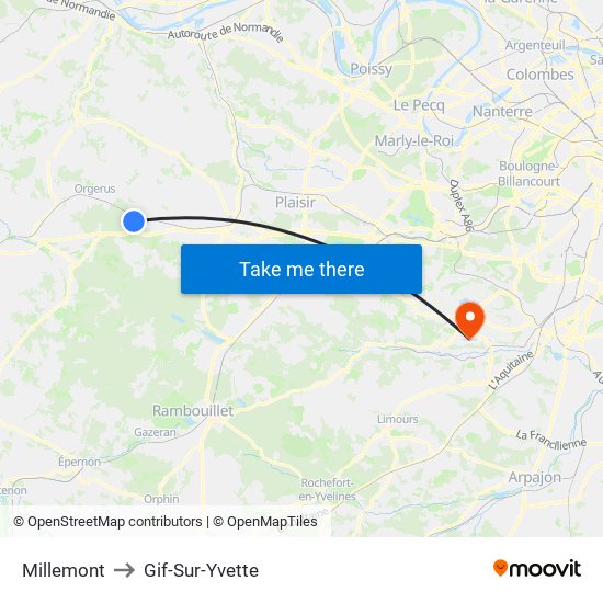 Millemont to Gif-Sur-Yvette map