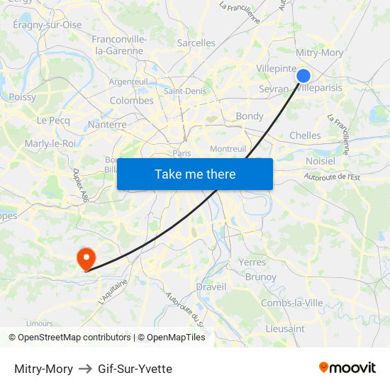 Mitry-Mory to Gif-Sur-Yvette map