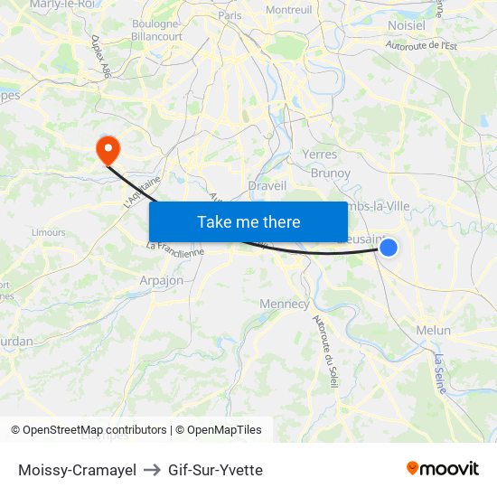 Moissy-Cramayel to Gif-Sur-Yvette map