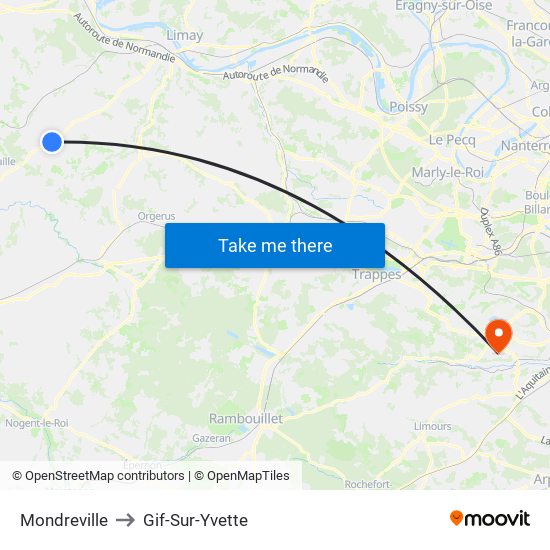 Mondreville to Gif-Sur-Yvette map