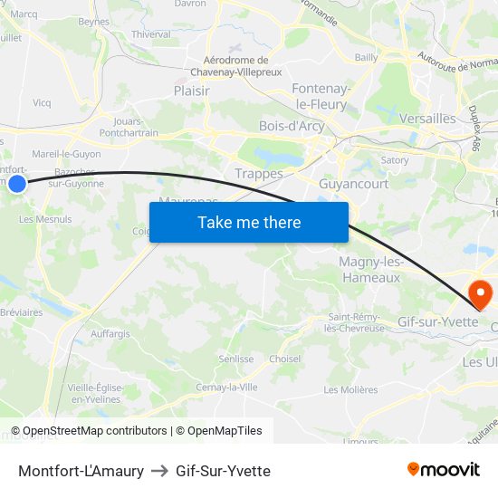 Montfort-L'Amaury to Gif-Sur-Yvette map