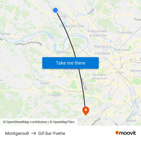 Montgeroult to Gif-Sur-Yvette map