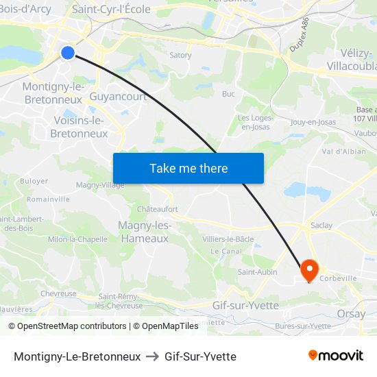 Montigny-Le-Bretonneux to Gif-Sur-Yvette map