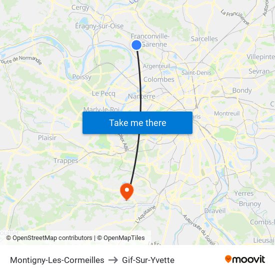 Montigny-Les-Cormeilles to Gif-Sur-Yvette map