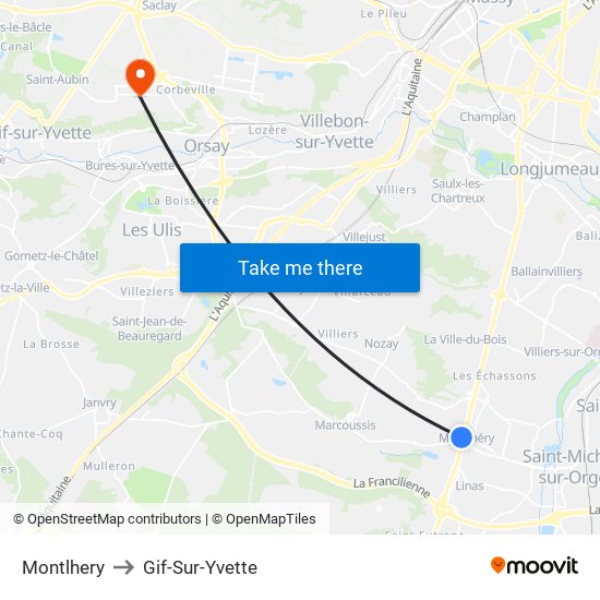 Montlhery to Gif-Sur-Yvette map