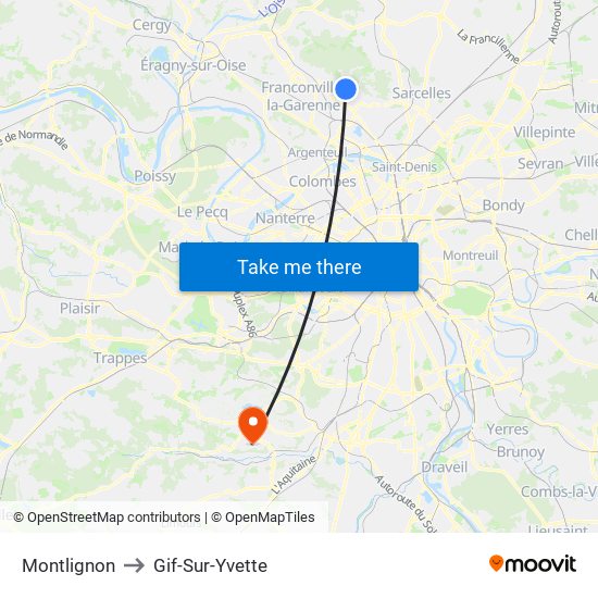 Montlignon to Gif-Sur-Yvette map