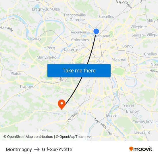 Montmagny to Gif-Sur-Yvette map