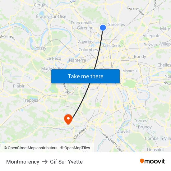 Montmorency to Gif-Sur-Yvette map