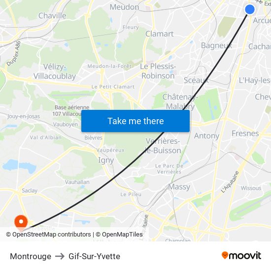 Montrouge to Gif-Sur-Yvette map