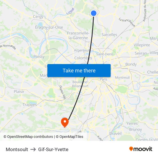 Montsoult to Gif-Sur-Yvette map