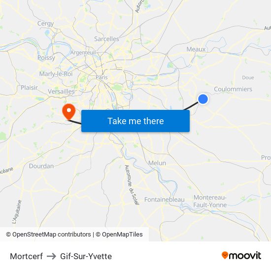 Mortcerf to Gif-Sur-Yvette map