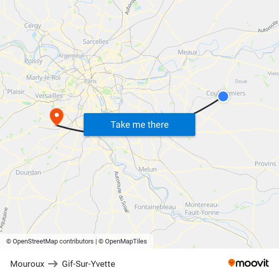Mouroux to Gif-Sur-Yvette map