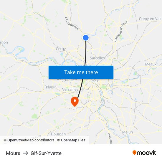 Mours to Gif-Sur-Yvette map