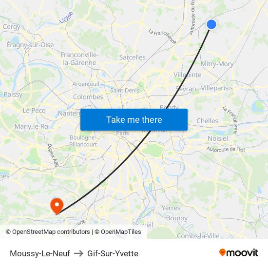 Moussy-Le-Neuf to Gif-Sur-Yvette map