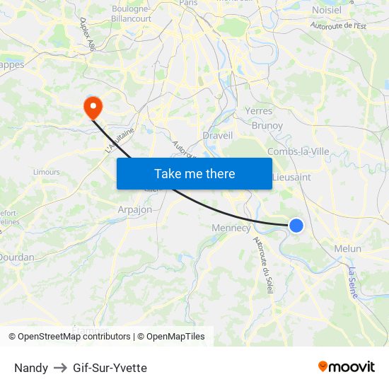 Nandy to Gif-Sur-Yvette map