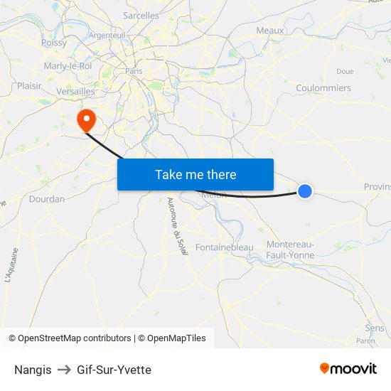 Nangis to Gif-Sur-Yvette map