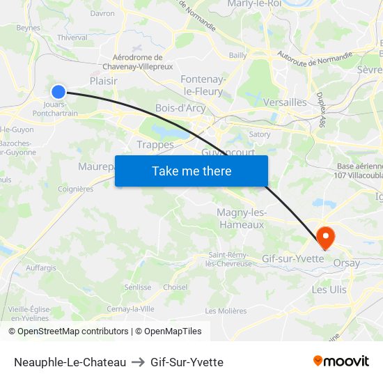 Neauphle-Le-Chateau to Gif-Sur-Yvette map