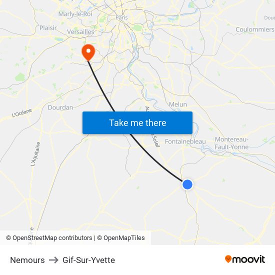 Nemours to Gif-Sur-Yvette map