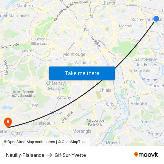 Neuilly-Plaisance to Gif-Sur-Yvette map