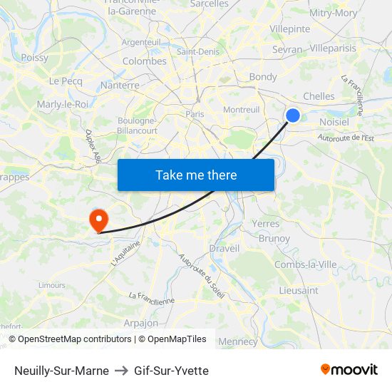 Neuilly-Sur-Marne to Gif-Sur-Yvette map