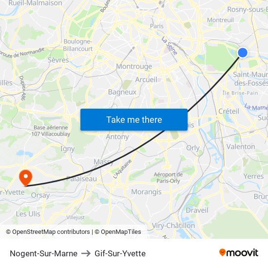 Nogent-Sur-Marne to Gif-Sur-Yvette map
