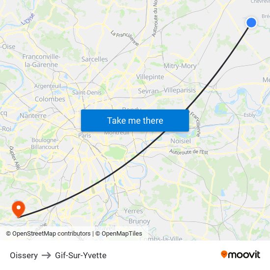 Oissery to Gif-Sur-Yvette map