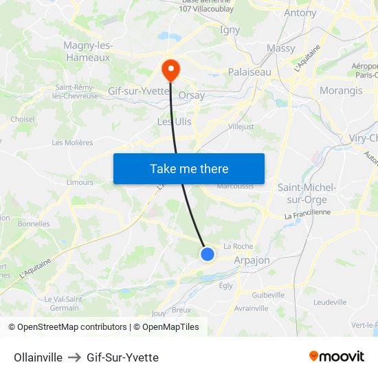 Ollainville to Gif-Sur-Yvette map