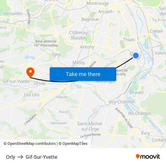 Orly to Gif-Sur-Yvette map