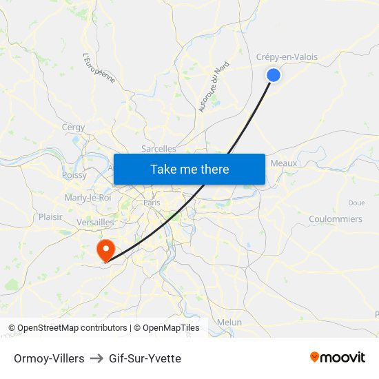 Ormoy-Villers to Gif-Sur-Yvette map