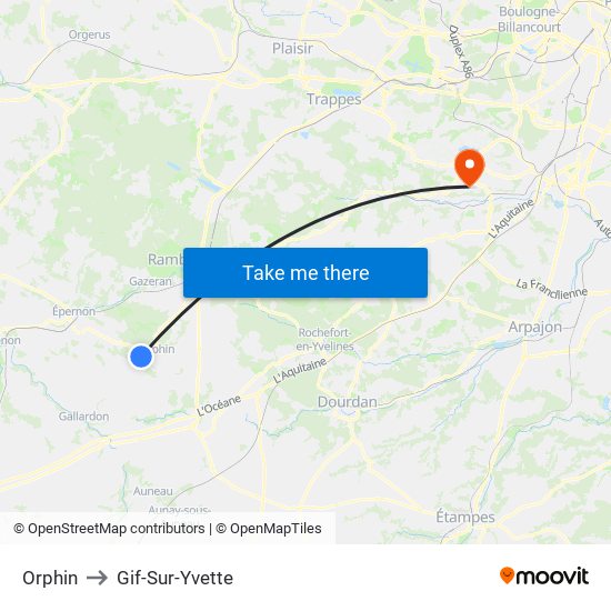 Orphin to Gif-Sur-Yvette map