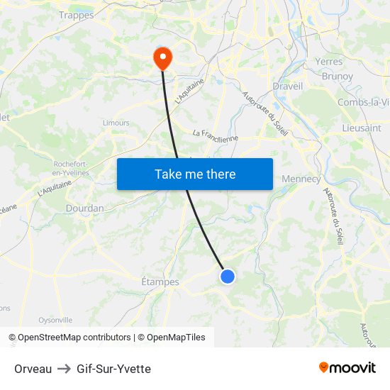 Orveau to Gif-Sur-Yvette map