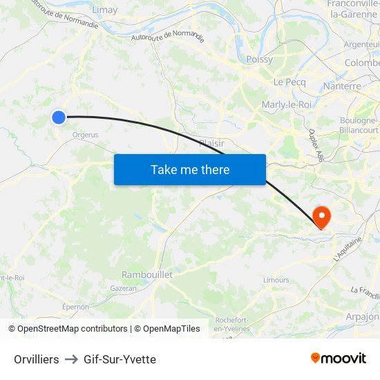Orvilliers to Gif-Sur-Yvette map