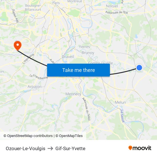 Ozouer-Le-Voulgis to Gif-Sur-Yvette map