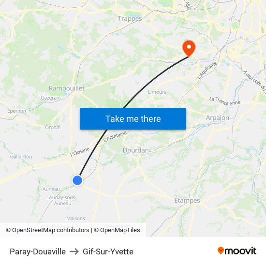 Paray-Douaville to Gif-Sur-Yvette map