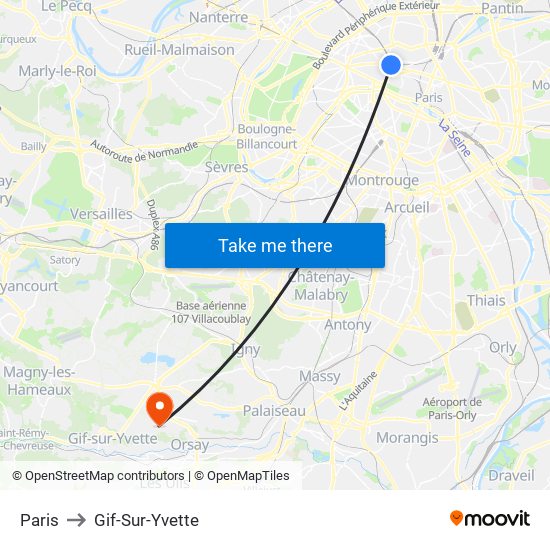 Paris to Gif-Sur-Yvette map