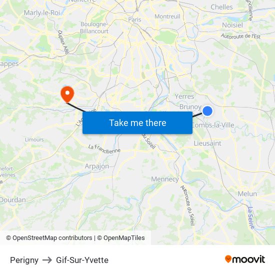 Perigny to Gif-Sur-Yvette map