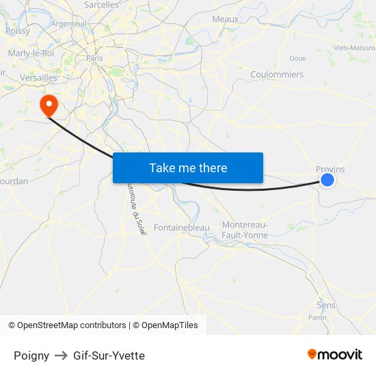 Poigny to Gif-Sur-Yvette map