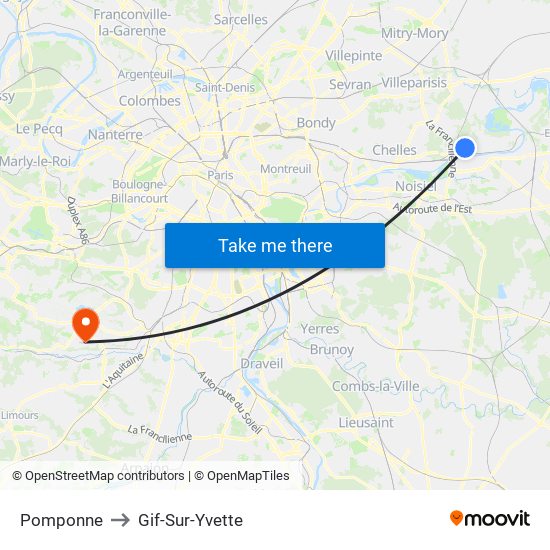 Pomponne to Gif-Sur-Yvette map