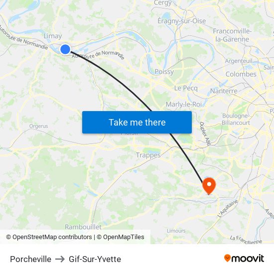 Porcheville to Gif-Sur-Yvette map
