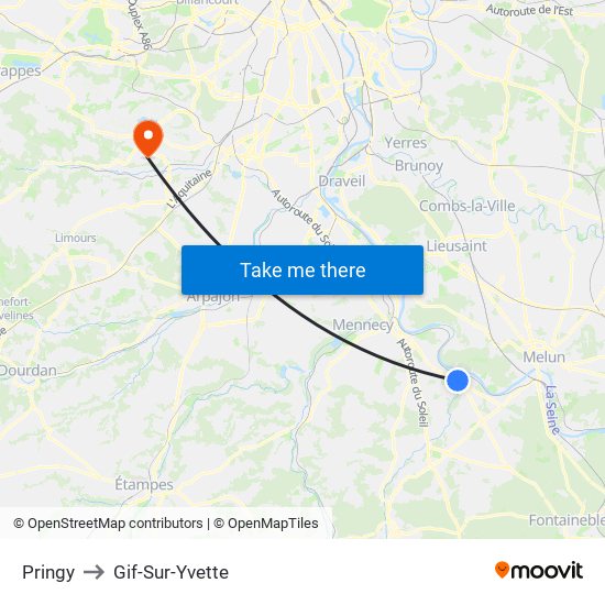 Pringy to Gif-Sur-Yvette map