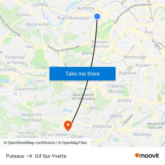 Puteaux to Gif-Sur-Yvette map