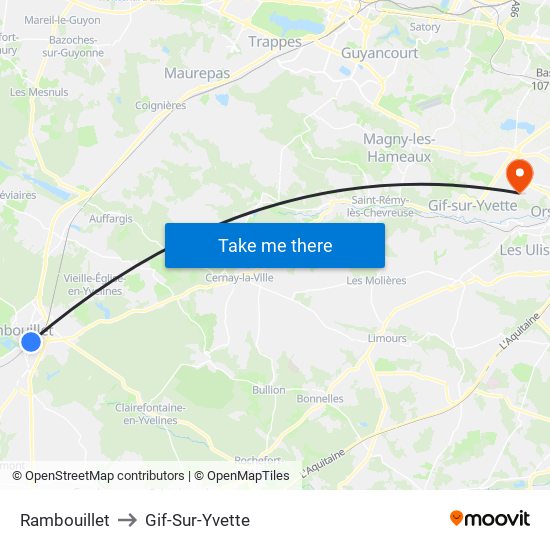 Rambouillet to Gif-Sur-Yvette map