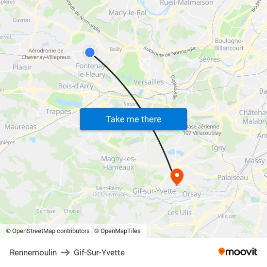 Rennemoulin to Gif-Sur-Yvette map